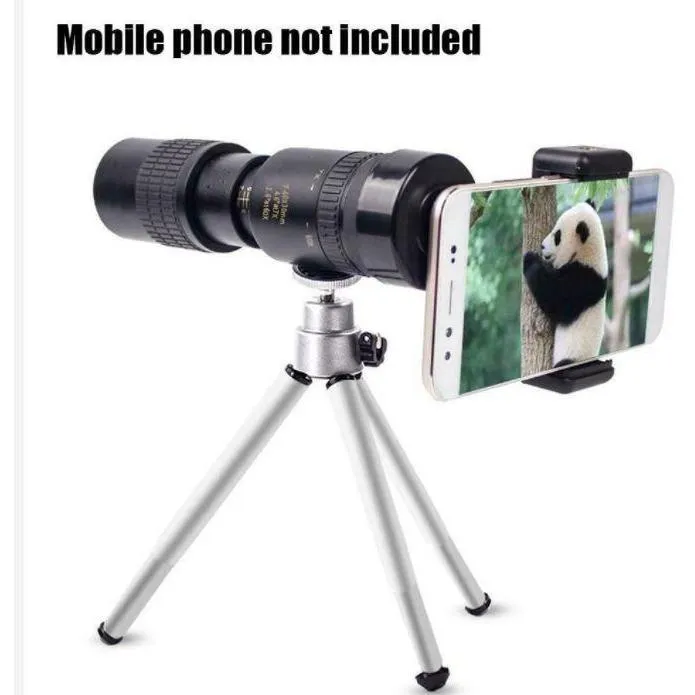 4K Super Telephoto Zoom Monocular Telescope Mobile Phone Camera Lens with tripod & clip