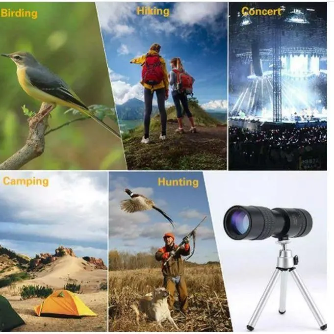 4K Super Telephoto Zoom Monocular Telescope Mobile Phone Camera Lens with tripod & clip
