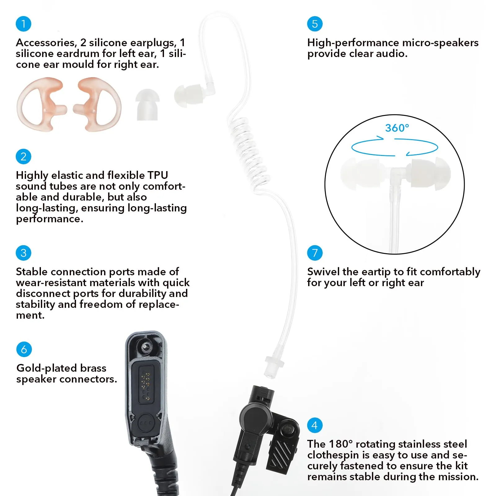 APX 6000 XPR 7550e Earpiece with Mic - Compatible for Motorola Radios APX 7000 4000 APX6000 APX 8000 XPR 7580e 7380e XPR 7550 7350e - Surveillance Headset by HAOSHENGDA Radio Earpiece