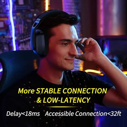 BINNUNE Wireless Gaming Headset with Mic for PS5, PS4, PC, Mac, PlayStation 4 5 Headphones, 2.4GHz Bluetooth Gaming Headset, Wireless Headsets with Flip Mic for Laptop Computer, Black