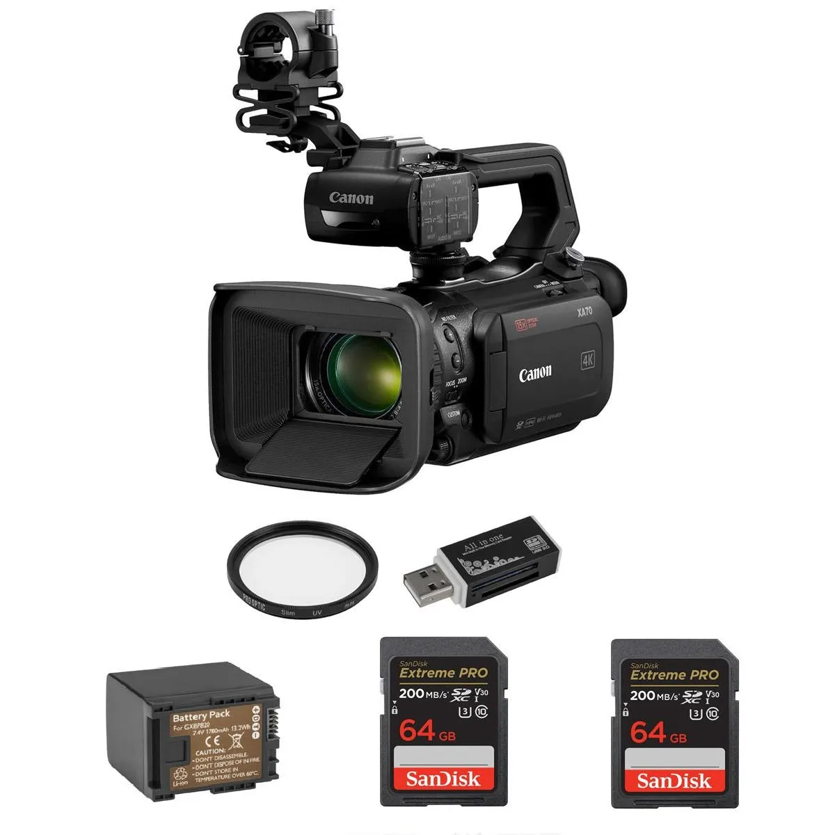 Canon XA75 4K UHD 1" Sensor Compact Professional 15x Zoom Camcorder Accessories Kit