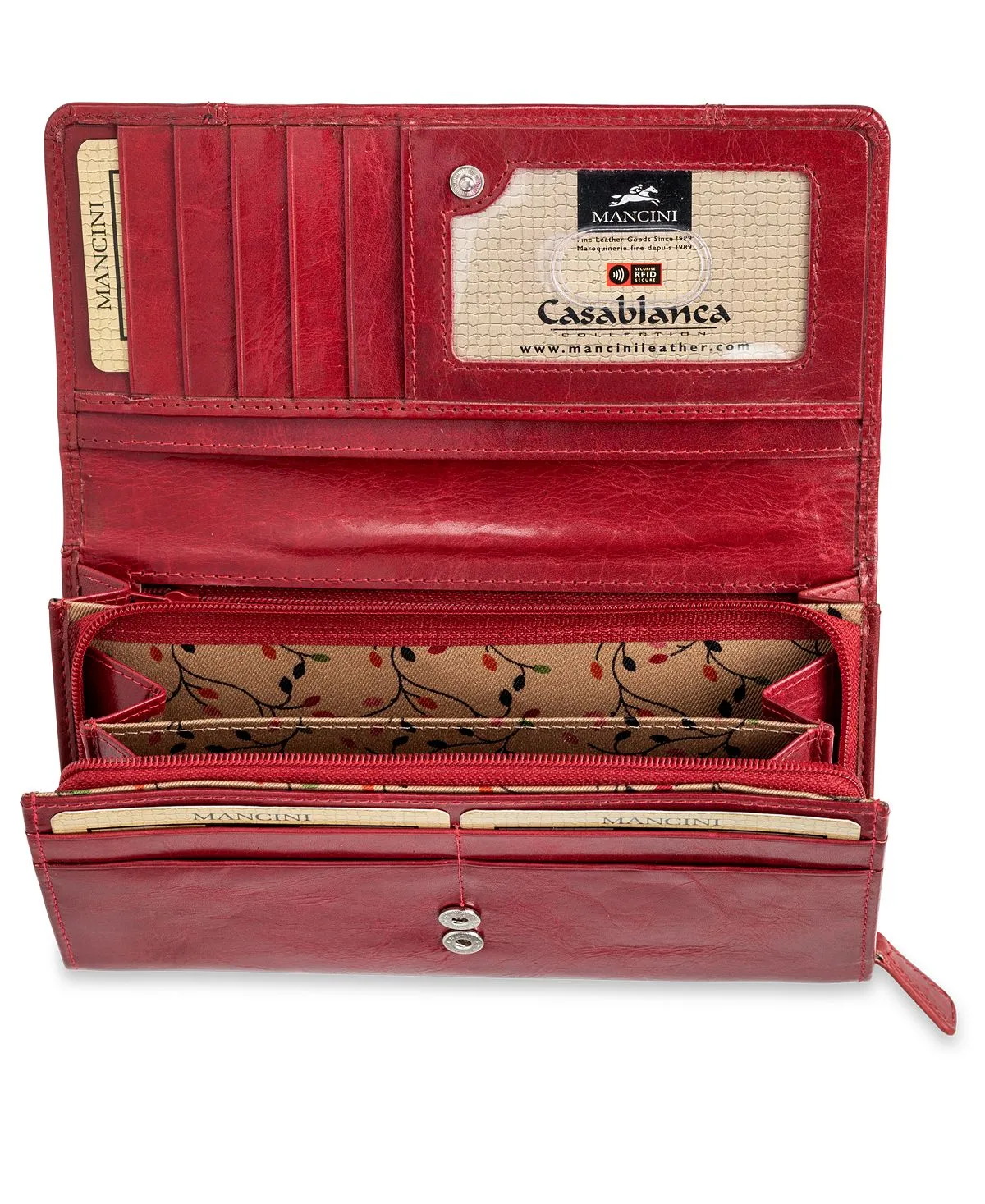 Casablanca Collection RFID Secure Mancini Women's Clutch Wallet, Red