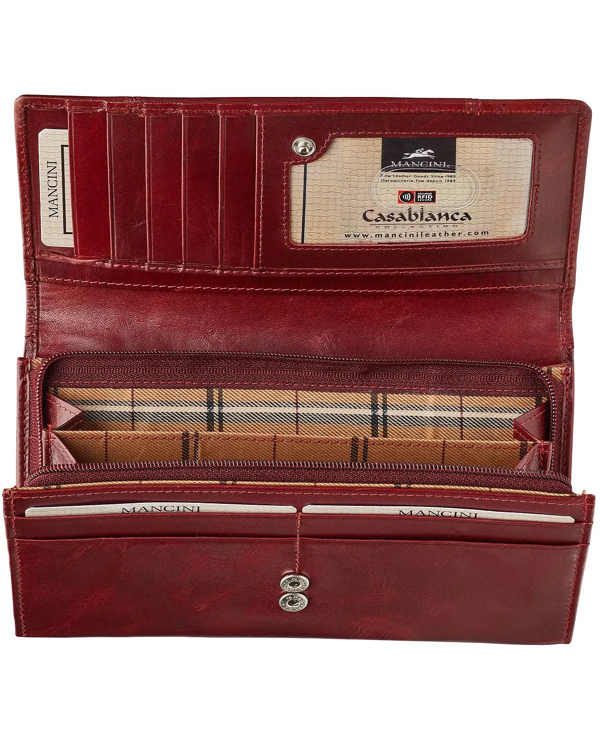 Casablanca Collection RFID Secure Mancini Women's Clutch Wallet, Red