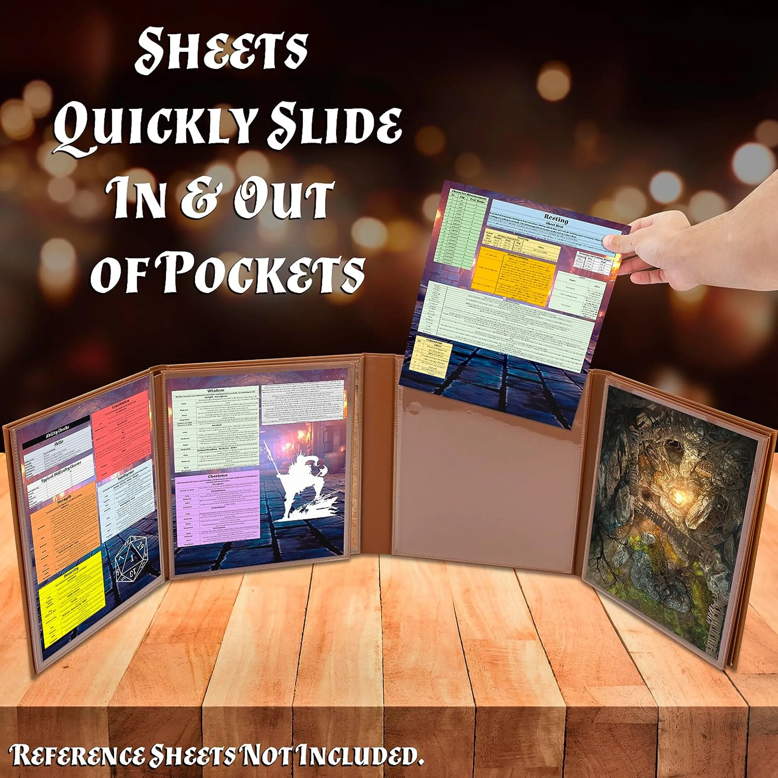 CASEMATIX DM Screen 8-Panel Deluxe GM Screen - Eight Panel Folding Dungeon Master Screen for TTRPGs - Inserts Not Included - Black or Brown Options