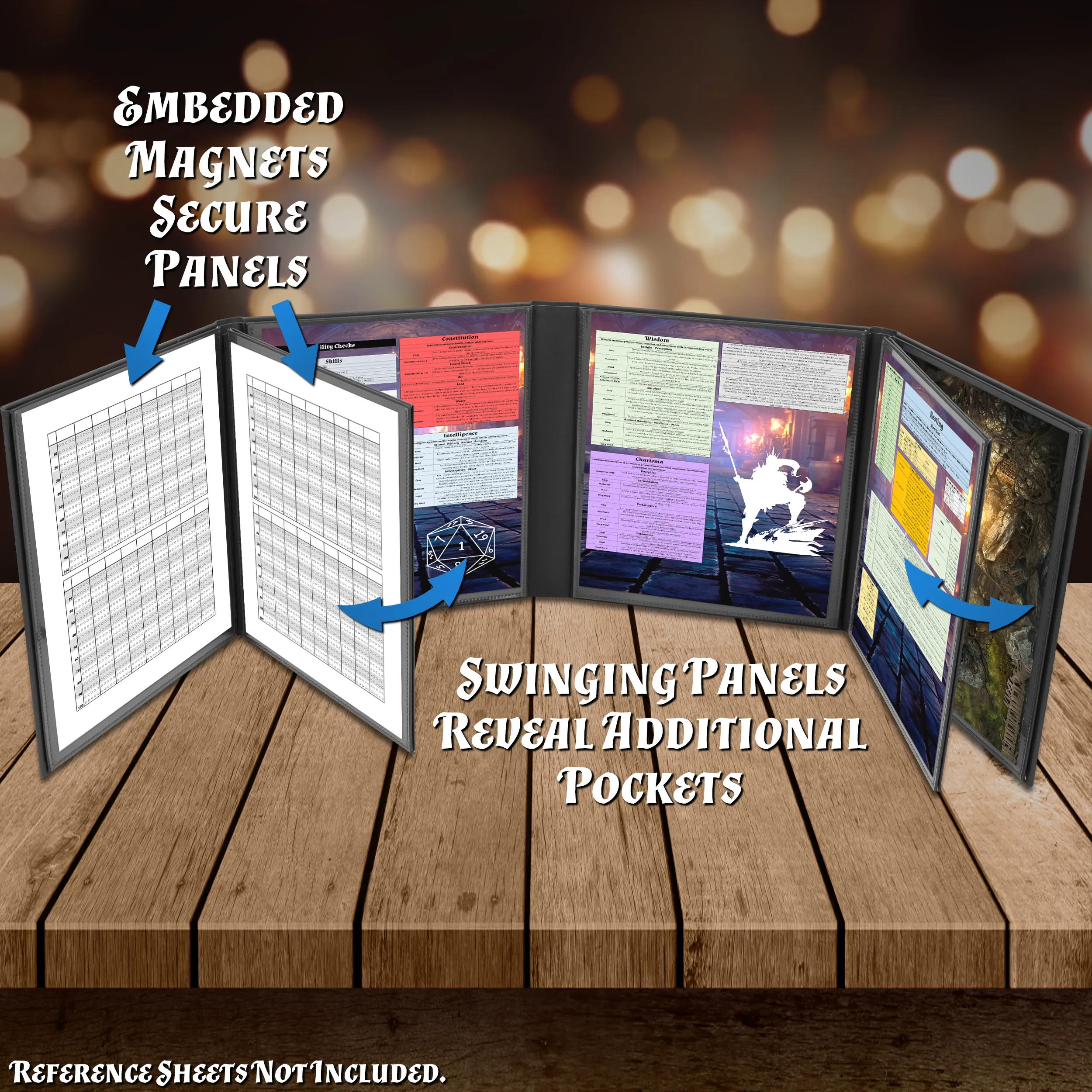 CASEMATIX DM Screen 8-Panel Deluxe GM Screen - Eight Panel Folding Dungeon Master Screen for TTRPGs - Inserts Not Included - Black or Brown Options