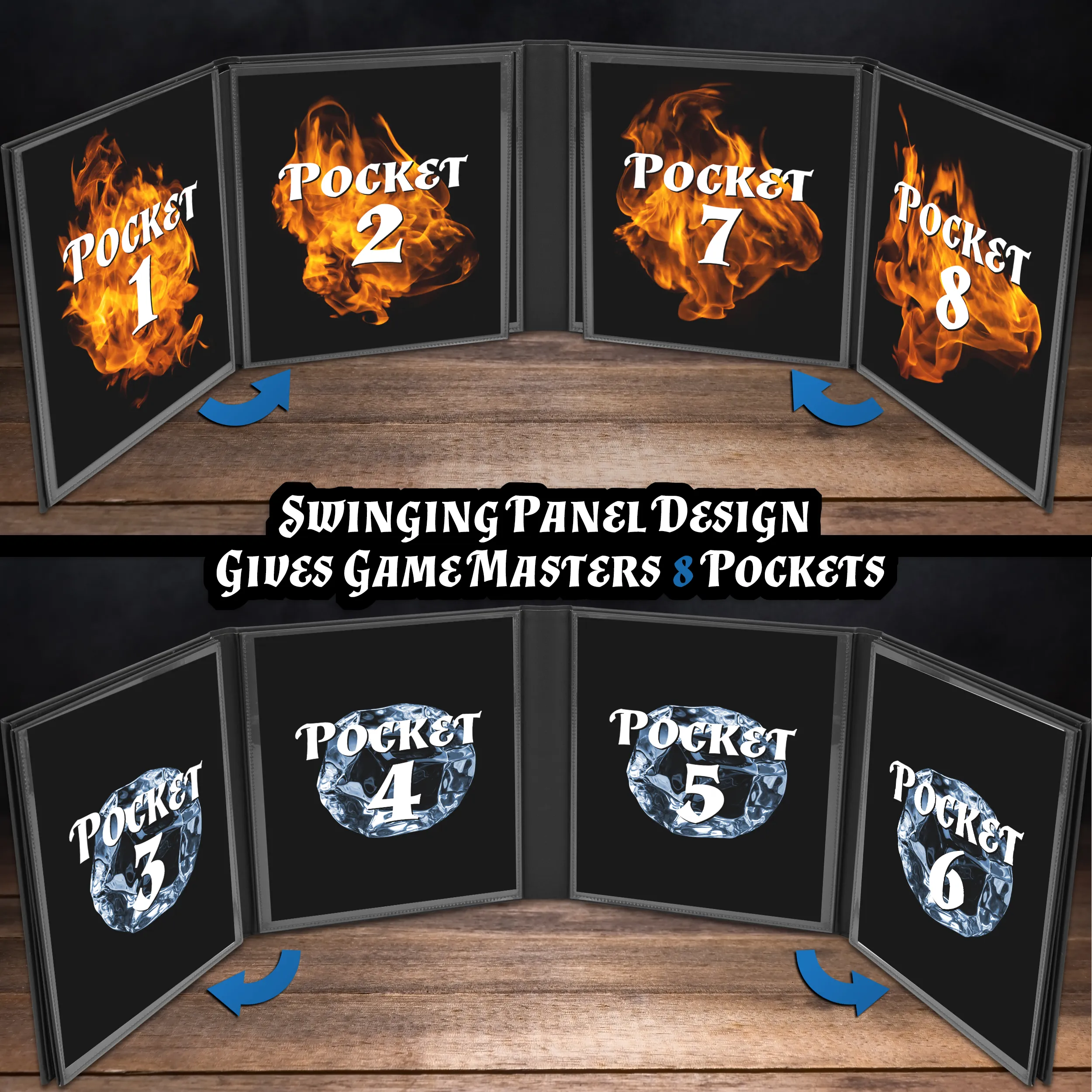 CASEMATIX DM Screen 8-Panel Deluxe GM Screen - Eight Panel Folding Dungeon Master Screen for TTRPGs - Inserts Not Included - Black or Brown Options