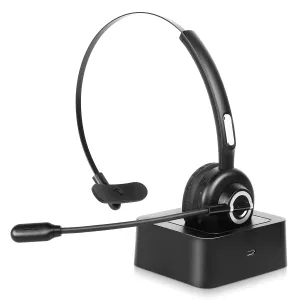 Comfortable Bluetooth Headset, UX-M97 Wireless Headset with Microphone, Wireless Cell Phone Headset with Noise Isolation Mic Charging Base Mute Function for Apple iPhone XR With Charging Dock