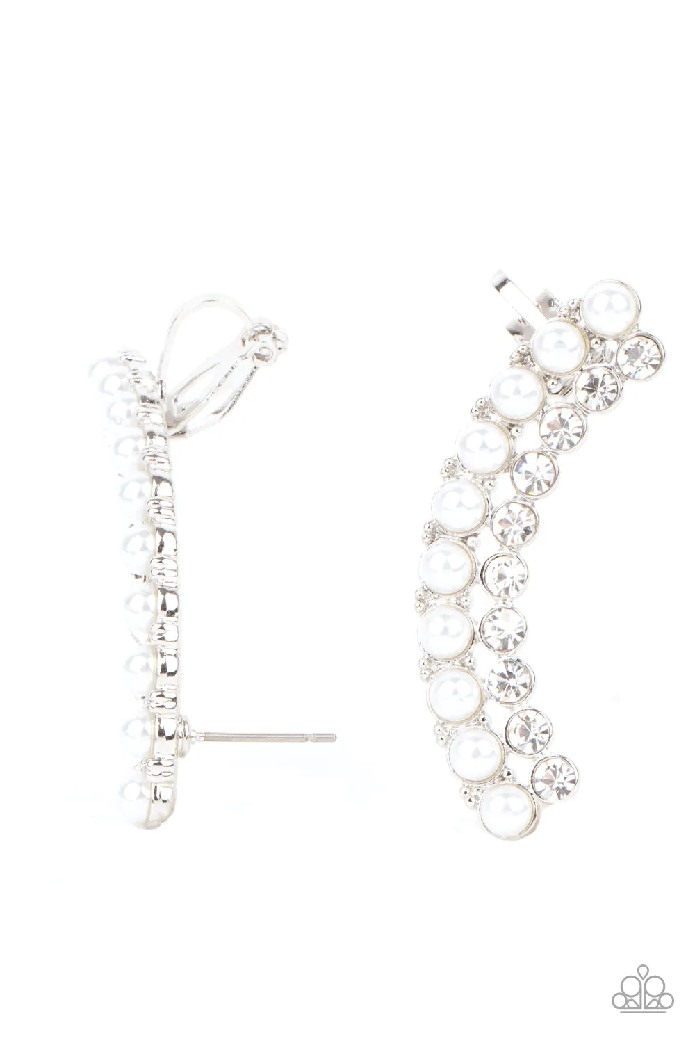 Doubled Down On Dazzle - White Post Earrings - Paparazzi Accessories