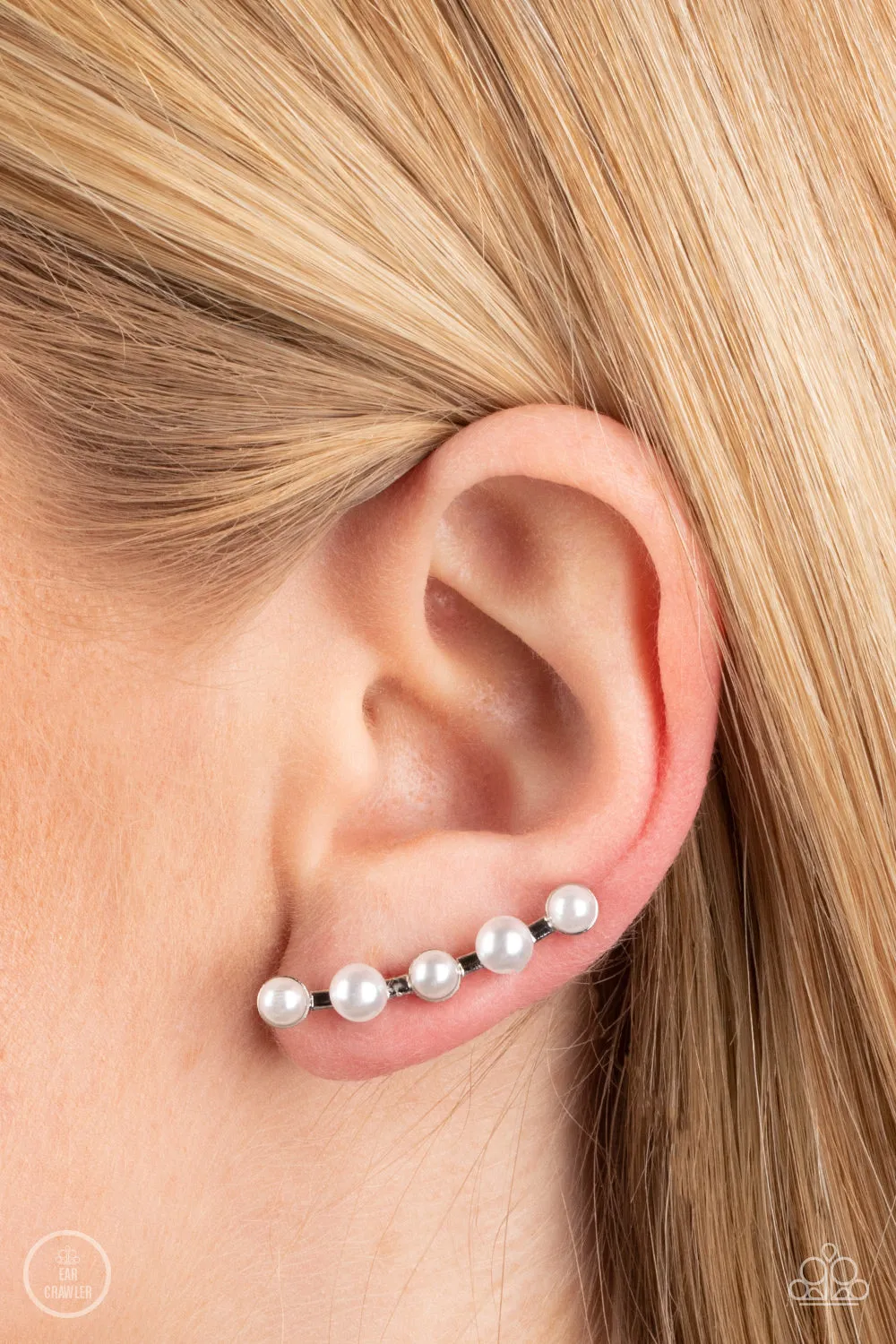 Drop-Top Attitude - White Post Earrings - Paparazzi Accessories