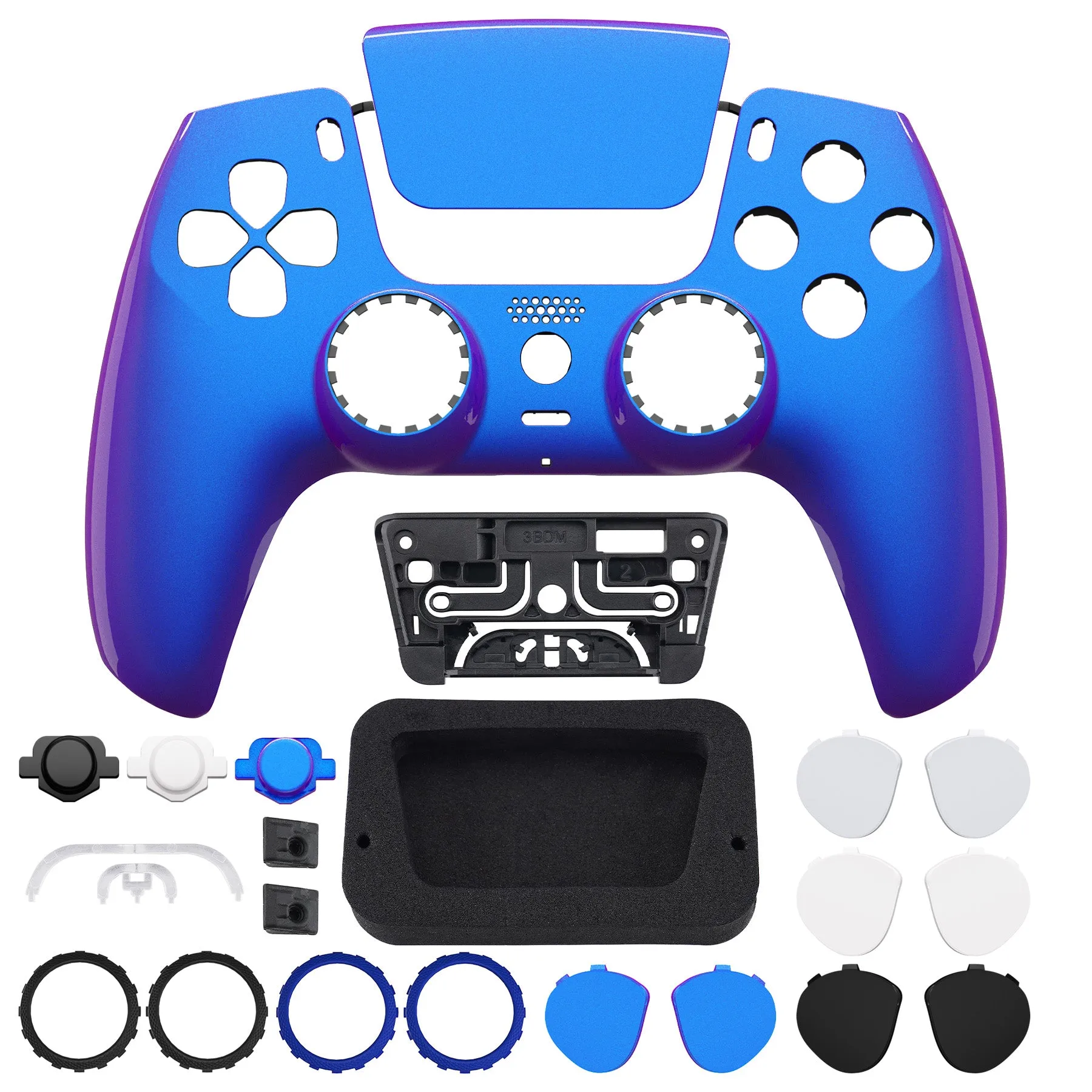 eXtremeRate LUNA Redesigned Front Shell with Touchpad for PS5 Controller BDM-010/020/030/040/050 - Chameleon Purple Blue - GHPFP003