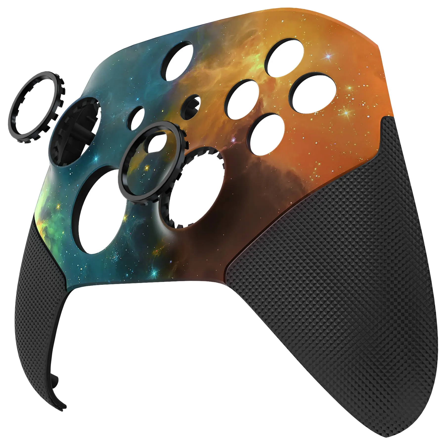 eXtremeRate Orange Star Universe ASR Version Performance Rubberized Grip Front Housing Shell  with Accent Rings for Xbox Series X/S Controller - FX3C1004