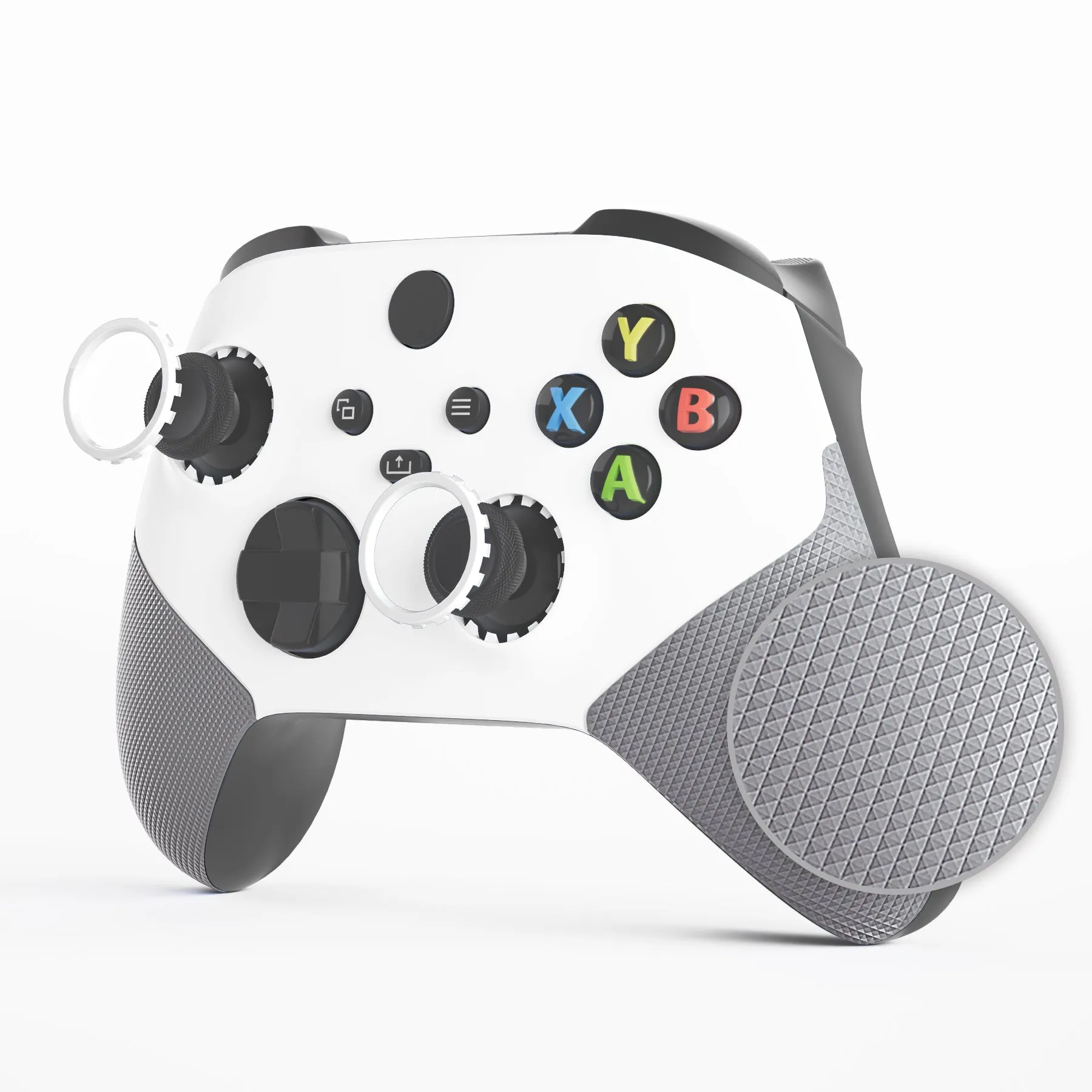 eXtremeRate Rubberized White & Gray ASR Version Performance Rubberized Grip Front Housing Shell  with Accent Rings for Xbox Series X/S Controller - FX3C3009