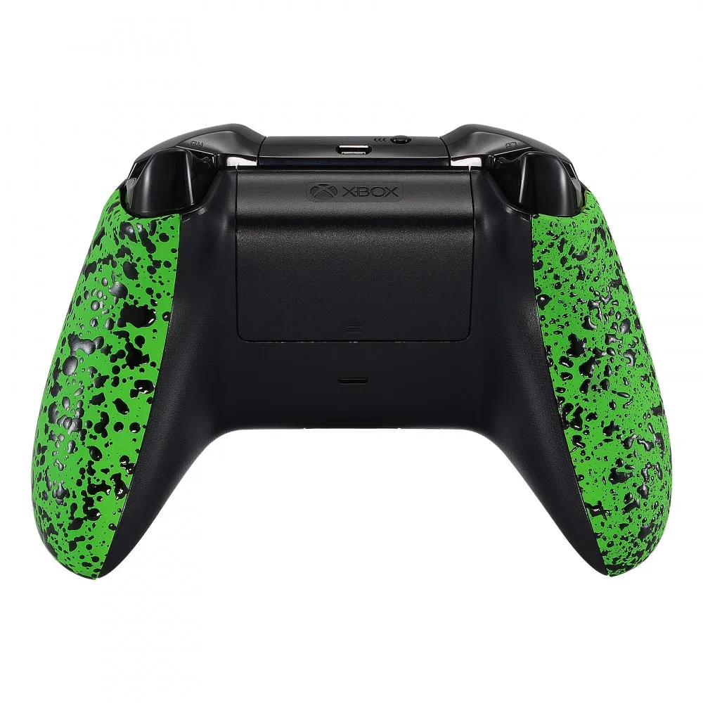 eXtremeRate Textured Green Back Panels Comfortable Non-slip Side Rails Replacement Parts for Microsoft Xbox One X & One S Controller - SXOJ0110