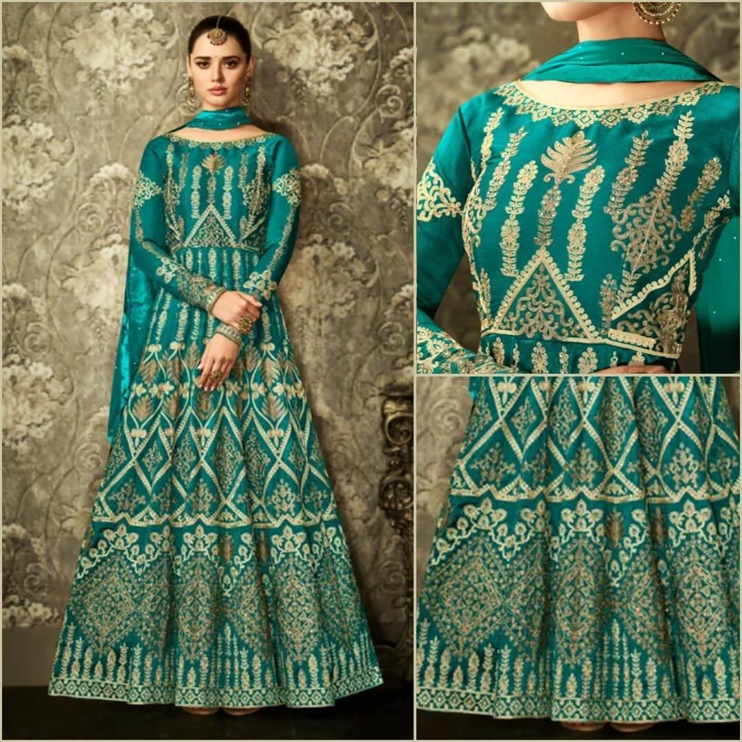 Green Bangalori Silk Semi Stitch Suit