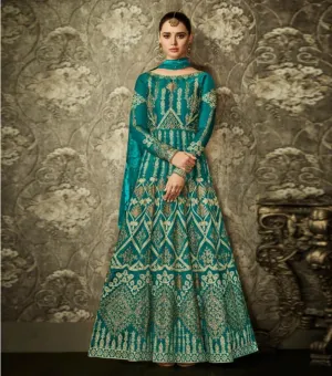 Green Bangalori Silk Semi Stitch Suit