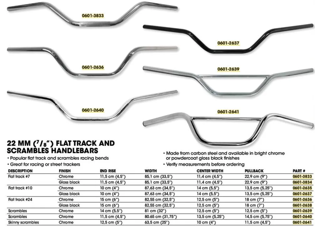 Handlebars 7/8 in. (22mm) Flat Track/Scrambler 4 in. High - Gloss Black - EMGO 23-12591