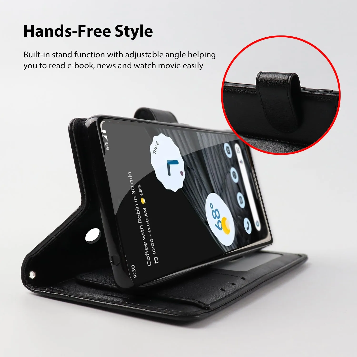 Hanman Google Pixel 7a Leather Case Black