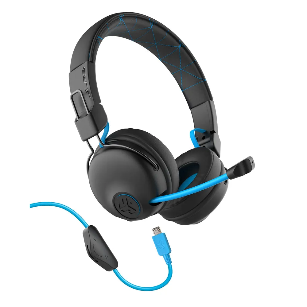 JLab Play Gaming Wireless Headset with 22  Hrs Bluetooth 5 Playtime Build-In Retractable Boom Microphone, AUX Gaming Cord and Consoles