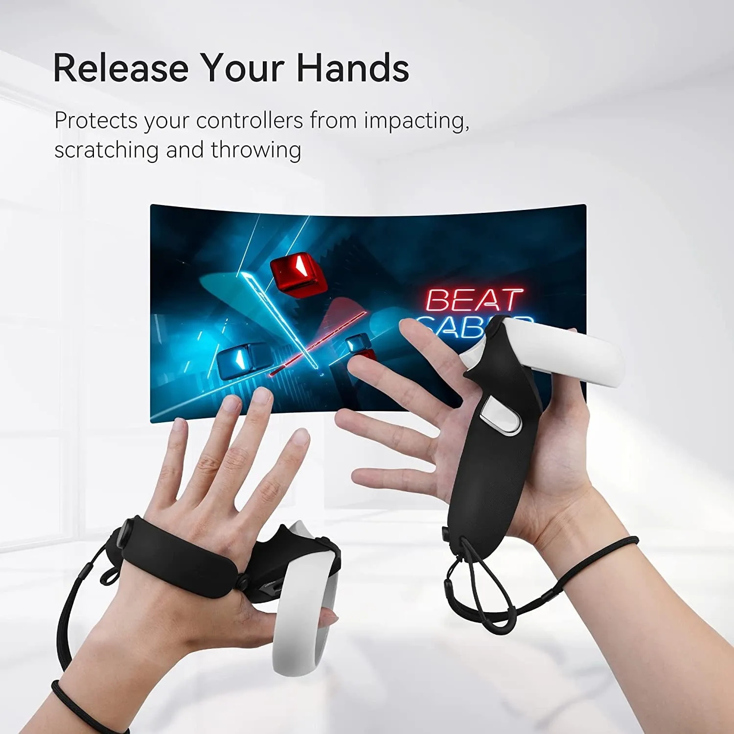KIWI Design Controller Grips Cover Accessories Compatible with Oculus Quest 2, with Battery Opening Adjustable with Knuckle Straps, Suitable for Large Hands (Black)
