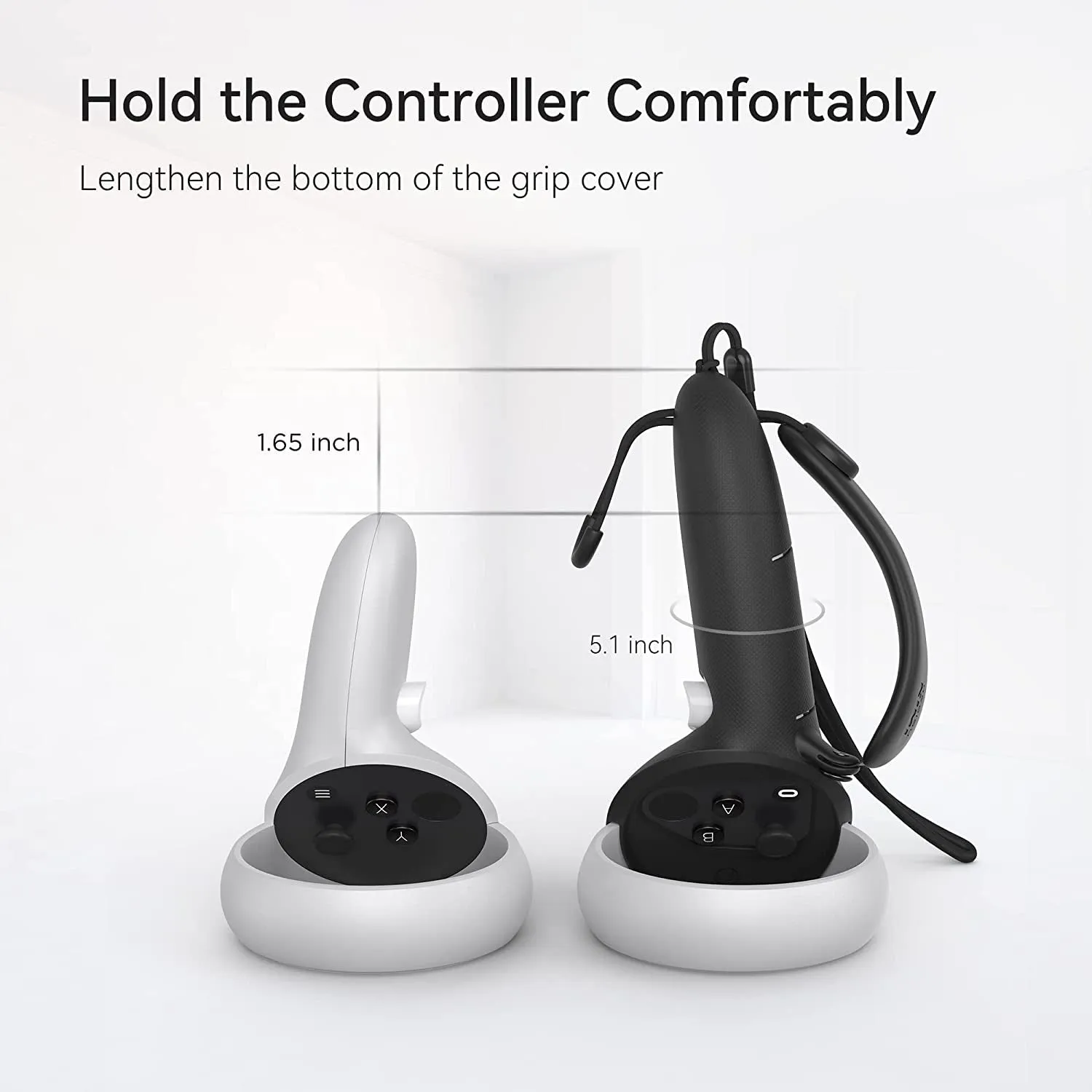 KIWI Design Controller Grips Cover Accessories Compatible with Oculus Quest 2, with Battery Opening Adjustable with Knuckle Straps, Suitable for Large Hands (Black)