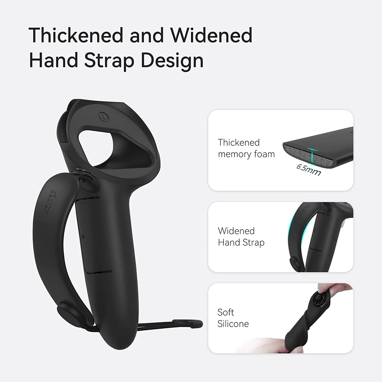 KIWI Design Controller Grips Cover Accessories Compatible with Oculus Quest 2, with Battery Opening Adjustable with Knuckle Straps, Suitable for Large Hands (Black)