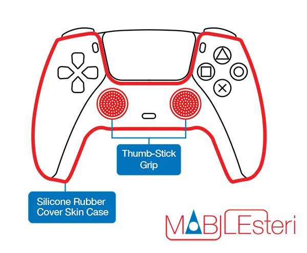 Mobilesteri Silicone Rubber Skin Case & Thumb-Stick Grip Set for PS5™ Game Controller