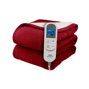 modern Flannel Sherpa Electric Heated Warming 50x60 Throw Blanket Red White
