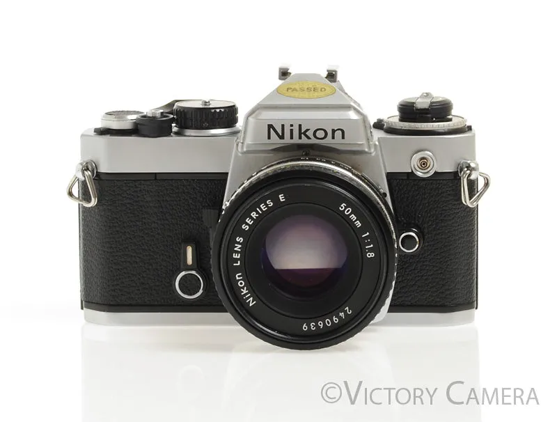 Nikon FE Chrome 35mm Film SLR Camera 50mm f1.8 AI-S Lens -New Seals- [EXC]