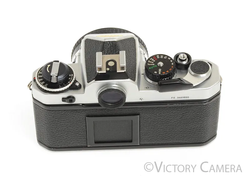 Nikon FE Chrome 35mm Film SLR Camera 50mm f1.8 AI-S Lens -New Seals- [EXC]