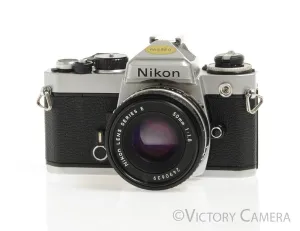Nikon FE Chrome 35mm Film SLR Camera 50mm f1.8 AI-S Lens -New Seals- [EXC]