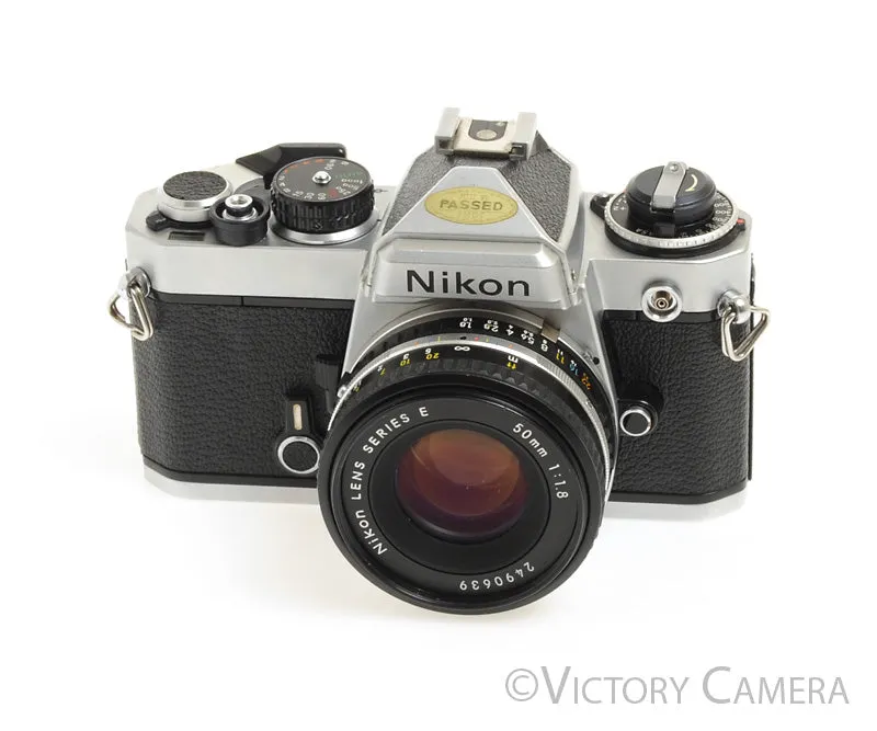 Nikon FE Chrome 35mm Film SLR Camera 50mm f1.8 AI-S Lens -New Seals- [EXC]