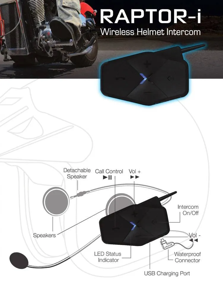 RAPTOR-i - Motorcycle Intercom for Communication (Full Face Helmet)