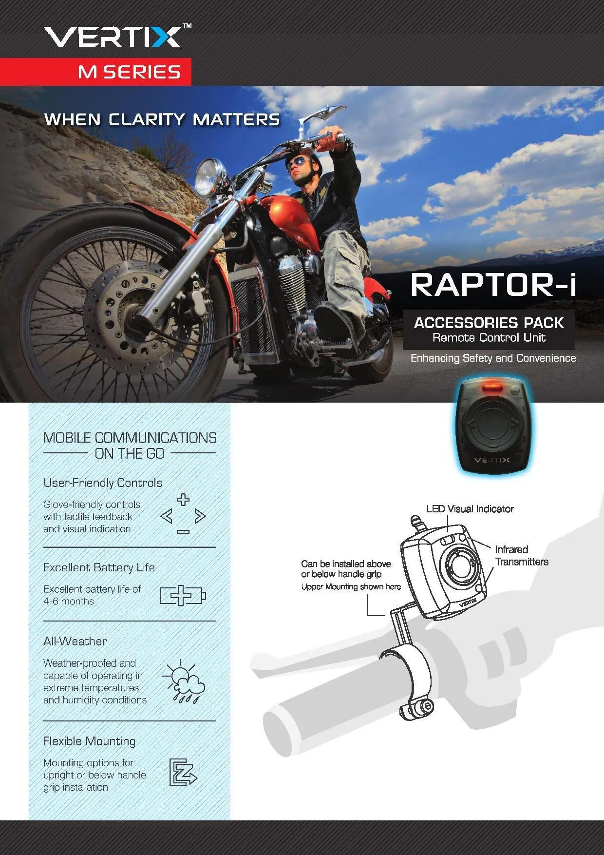 RAPTOR-i - Motorcycle Intercom for Communication (Open Face Helmet)