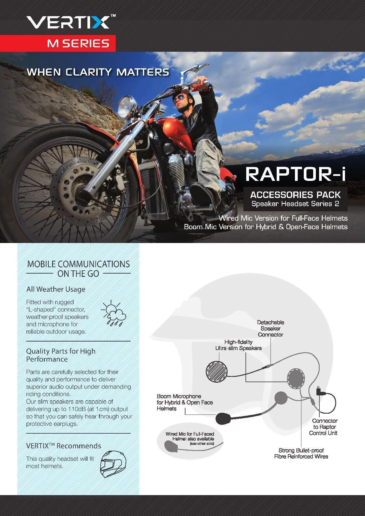 RAPTOR-i - Motorcycle Intercom for Communication (Open Face Helmet)