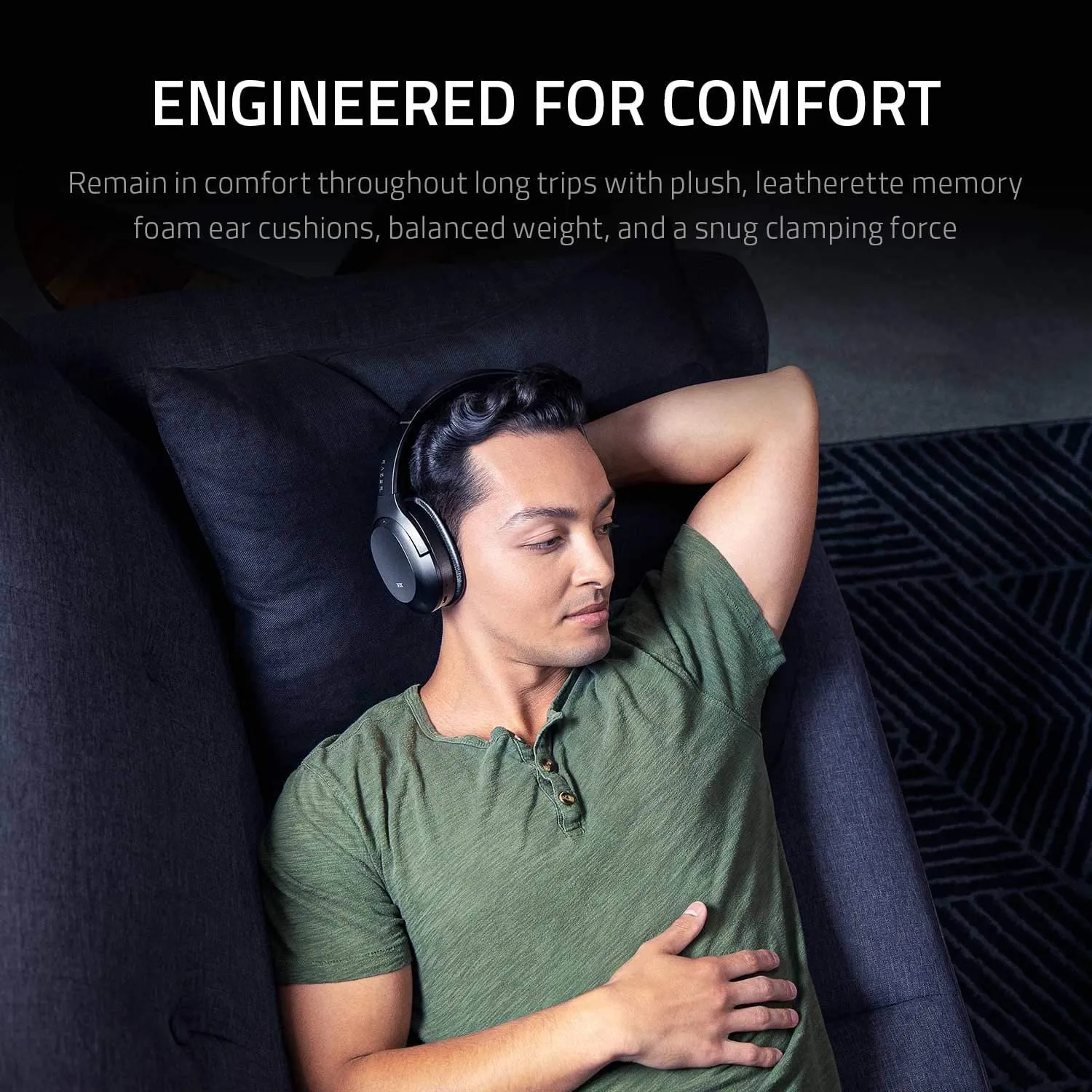 Razer Headset Opus Active Noise Cancelling ANC Wireless Headphones: THX Audio Tuning - 25 Hr Battery - Bluetooth 4.2 & 3.5mm Jack Compatible - Auto Play/Auto Pause - Carrying Case Included - Black