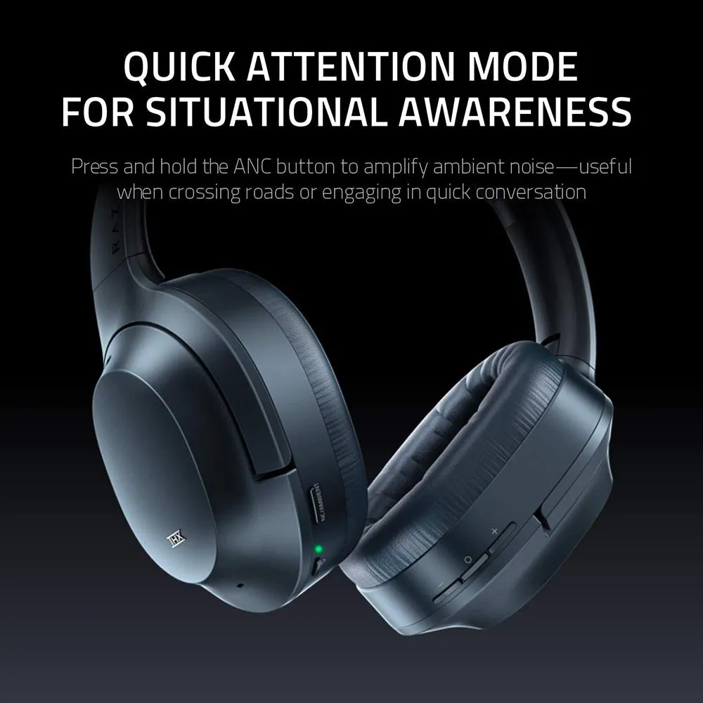 Razer Headset Opus Active Noise Cancelling ANC Wireless Headphones: THX Audio Tuning - 25 Hr Battery - Bluetooth 4.2 & 3.5mm Jack Compatible - Auto Play/Auto Pause - Carrying Case Included - Black