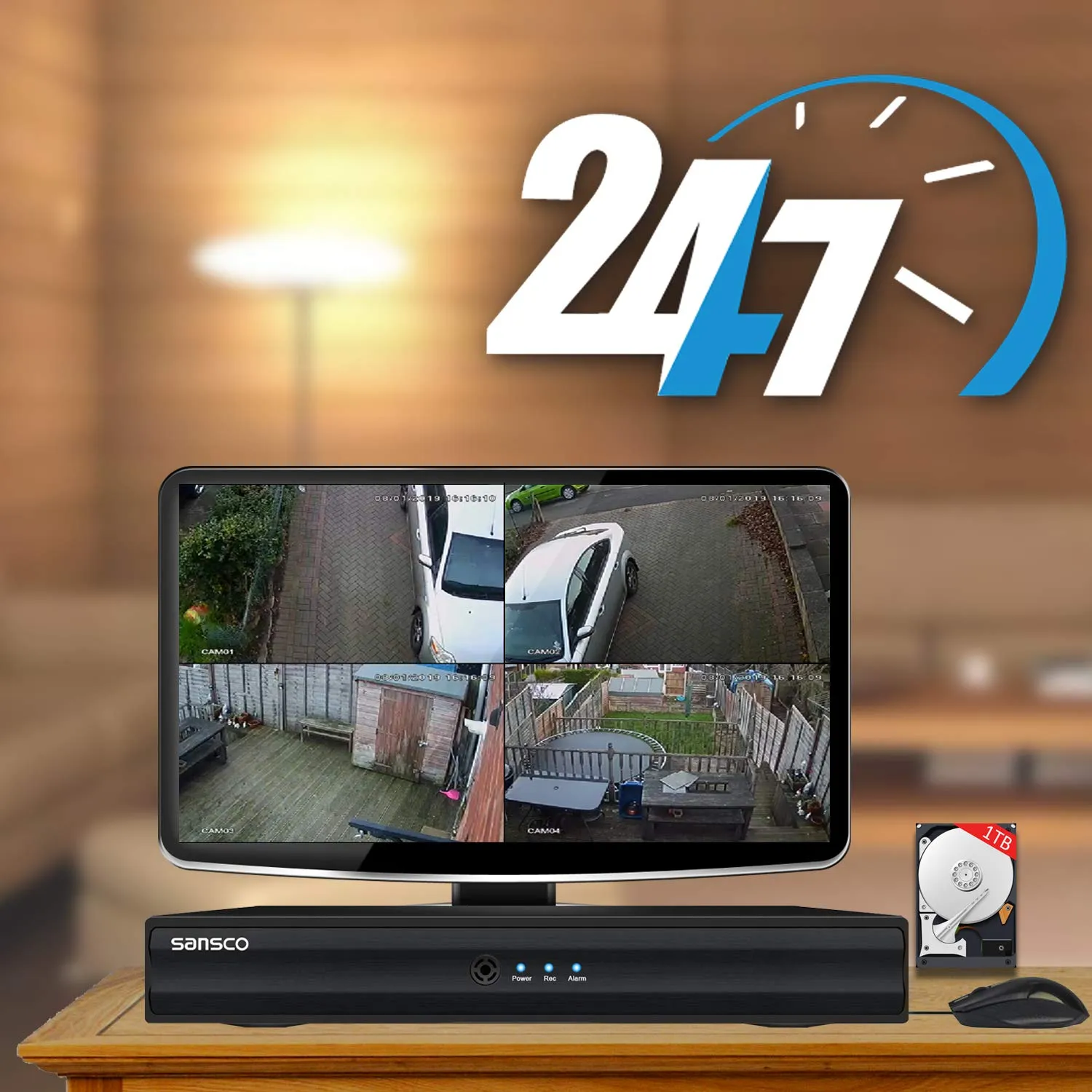 SANSCO Smart HD CCTV Security Camera System with 1080P Lite 4 Channel DVR (4) 2.0MP Indoor Outdoor Bullet Cameras and 1TB Hard Drive (1920x1080 1080p, Continuous/Motion Recording, Instant Mobile App Access with Email Alerts)