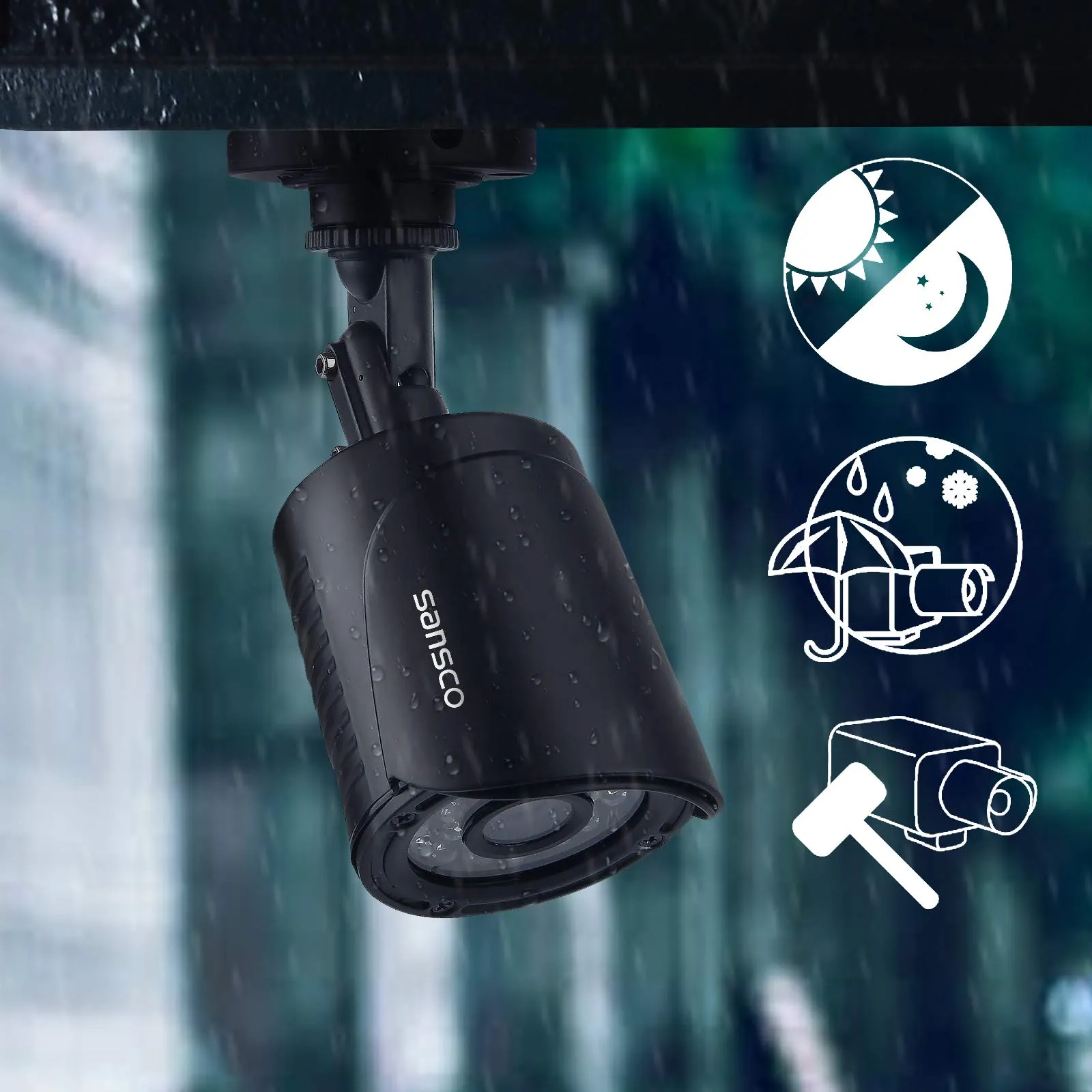 SANSCO Smart HD CCTV Security Camera System with 1080P Lite 4 Channel DVR (4) 2.0MP Indoor Outdoor Bullet Cameras and 1TB Hard Drive (1920x1080 1080p, Continuous/Motion Recording, Instant Mobile App Access with Email Alerts)