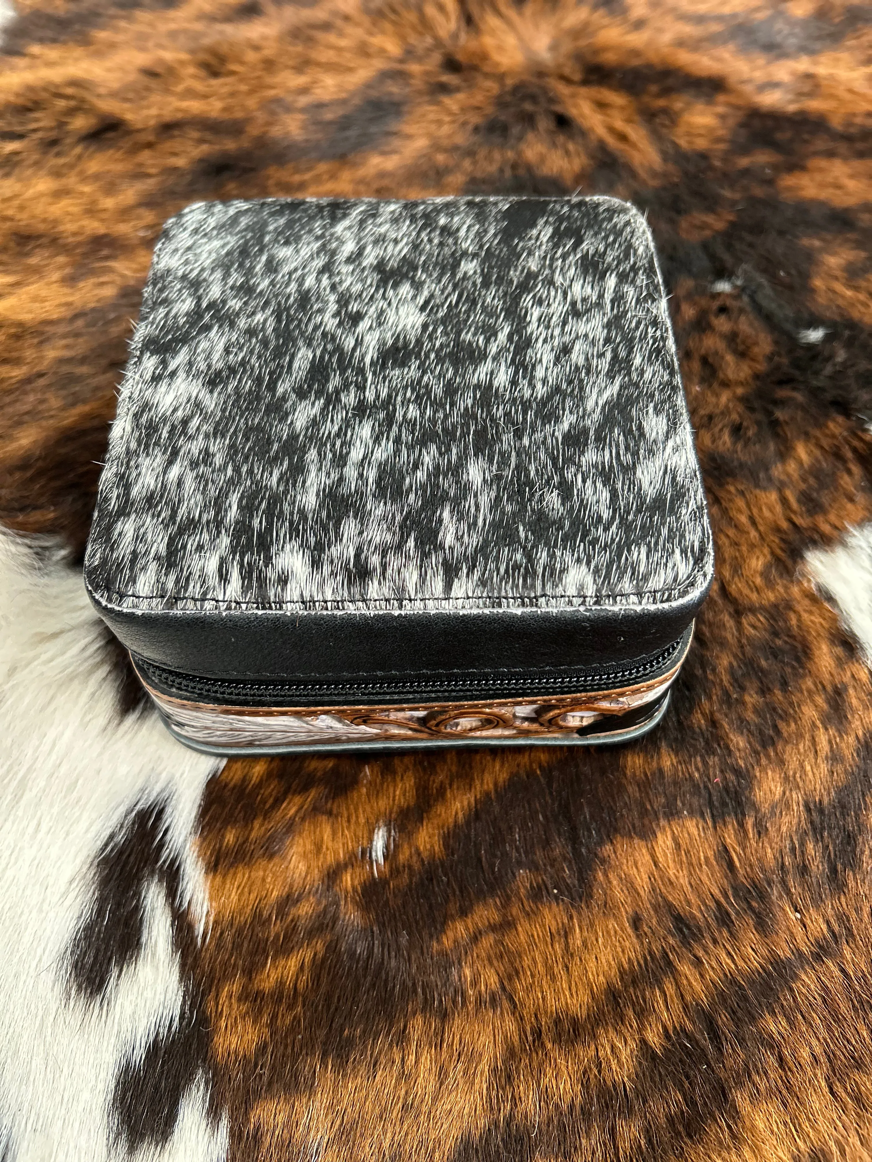 Small Tooled Cowhide Jewelry Case